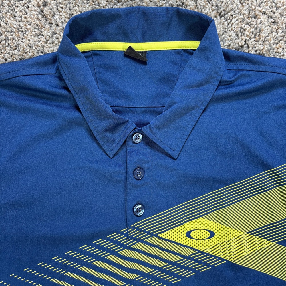 Oakley Men's XL Navy Blue Neon Yellow Graphic Performance Golf Polo Shirt